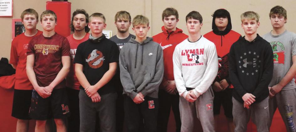 Lyman wrestlers returning letterwinners for the 2020/2021 season are back row l-r: Louie Thiry, Tristan Penny, Blake Brodrecht, Tance Wagner, Demery Hood, Gunner Johnson. Front row l-r: Rory McManus, Isaac McManigal, Hunter Collins, Shilo Mowry, and Kellen Griffith. Photo By Connie Penny/LCH