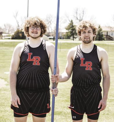 Seniors l-r: Louie Thiry and Rory McManus participated in the Javelin Event at the Track Meet in Presho Ap[ril 25.