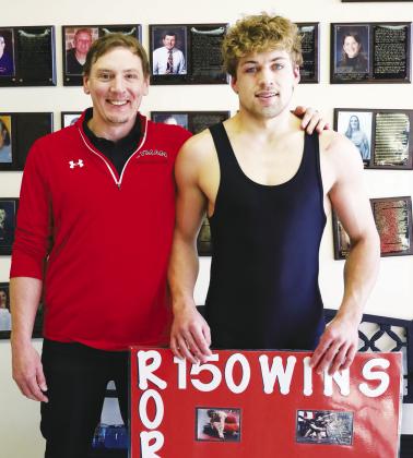 Senior Rory McManus reached 150 wins during Region Wrestling on Saturday in Ft. Pierre after his defeat over Thor Fish (Hot Springs) by fall (1:59). McManus is headed to State B Wrestling in Sioux Falls Feb. 22-24.
