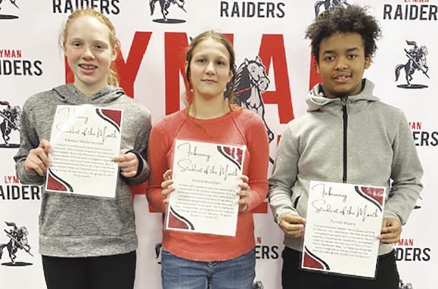 This week’s Raiders of the week are, l-r: Kaitlyn Neiderworder, 6th grade; Amelia Mundlien, 7th grade; and Tyrelle Meyers, 8th grade.