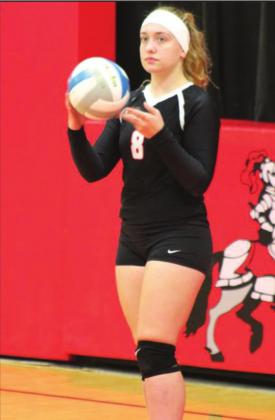 Senior Allison McManus puts the play in motion for the Lady Raiders on September 15 in Presho.