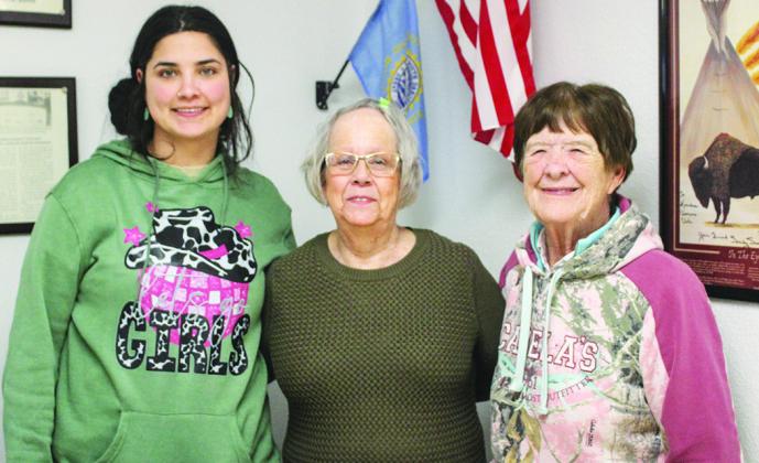Members of The Busy Bee Club, Roni Daly, Rose Wolf, and Beth Moore, hosted a 104th Anniversary for the club on Thursday, March 7 in Kennebec. Photo by Connit Penny/LCH