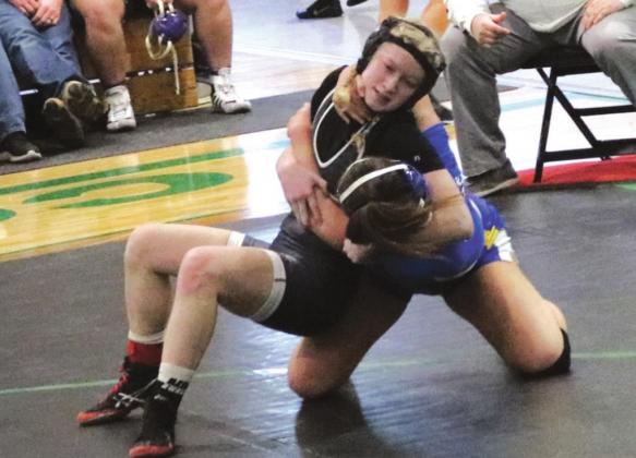 Kennedy Shook placed first at the McCook Central Tournament in her weight class in the girls wrestling division. PHOTO BY CONNIE PENNY/LCH